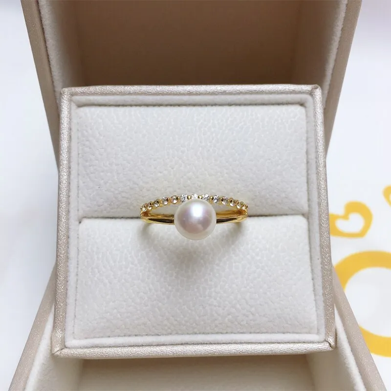 New Trendy Pearl Ring Natural Freshwater Pearl 925 Sterling Silver Good Quality Zircon Ring