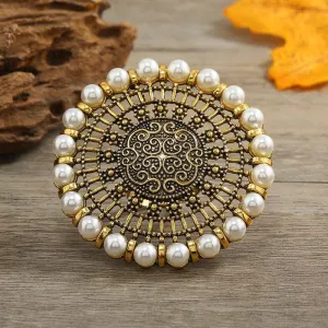 NEW VINTAGE RINGS Big Round Pearl Rings -  Boho Oxidized Metal Adjustable Midi Finger Rings