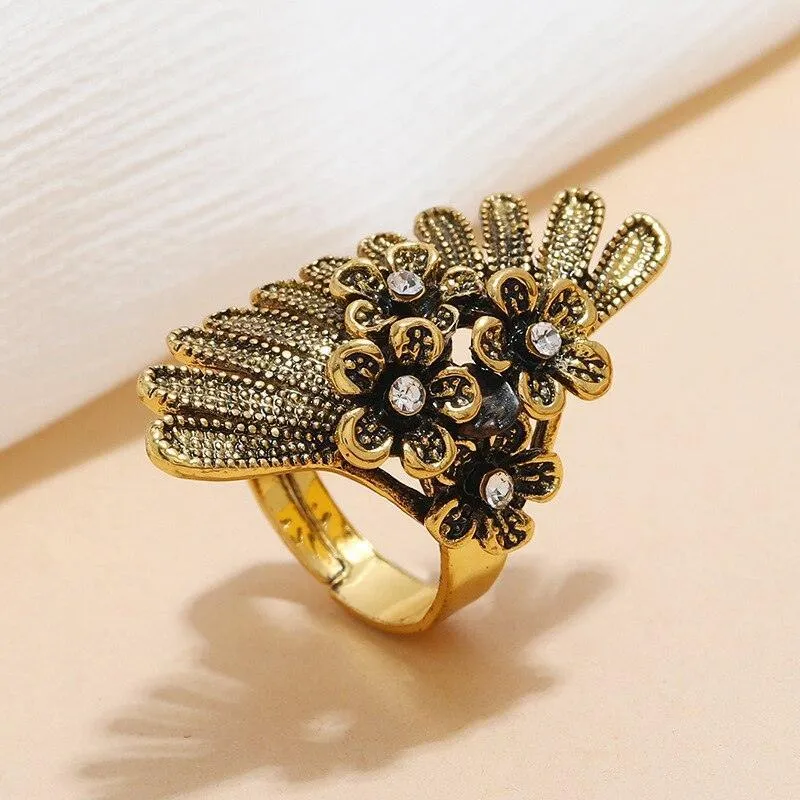 NEW VINTAGE RINGS Big Round Pearl Rings -  Boho Oxidized Metal Adjustable Midi Finger Rings