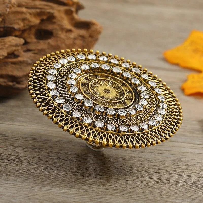 NEW VINTAGE RINGS Big Round Pearl Rings -  Boho Oxidized Metal Adjustable Midi Finger Rings