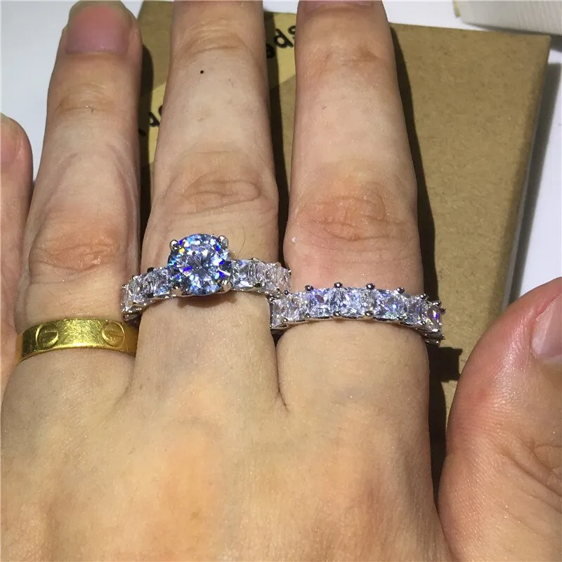 NEW Vintage Round cut AAAA Quality Cubic Zirconia Diamonds Promise ring set