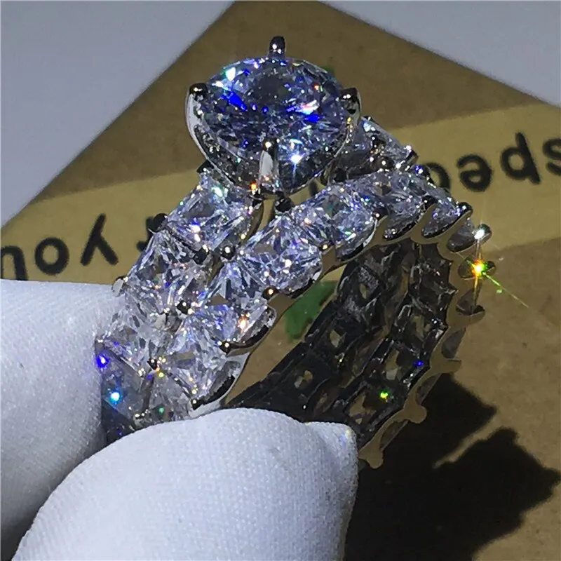 NEW Vintage Round cut AAAA Quality Cubic Zirconia Diamonds Promise ring set