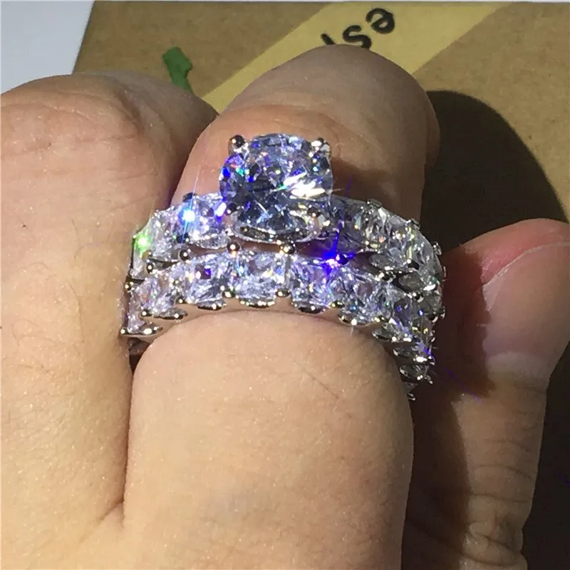 NEW Vintage Round cut AAAA Quality Cubic Zirconia Diamonds Promise ring set