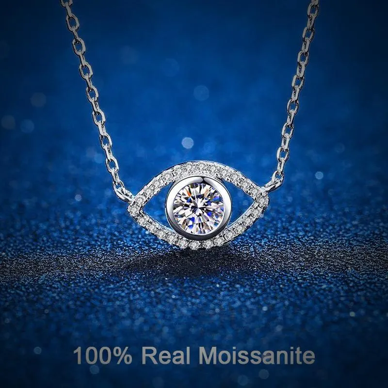 Open Evil Eye Pendant Sterling Silver Moissanite Necklace 0.5ct Brilliant Cut