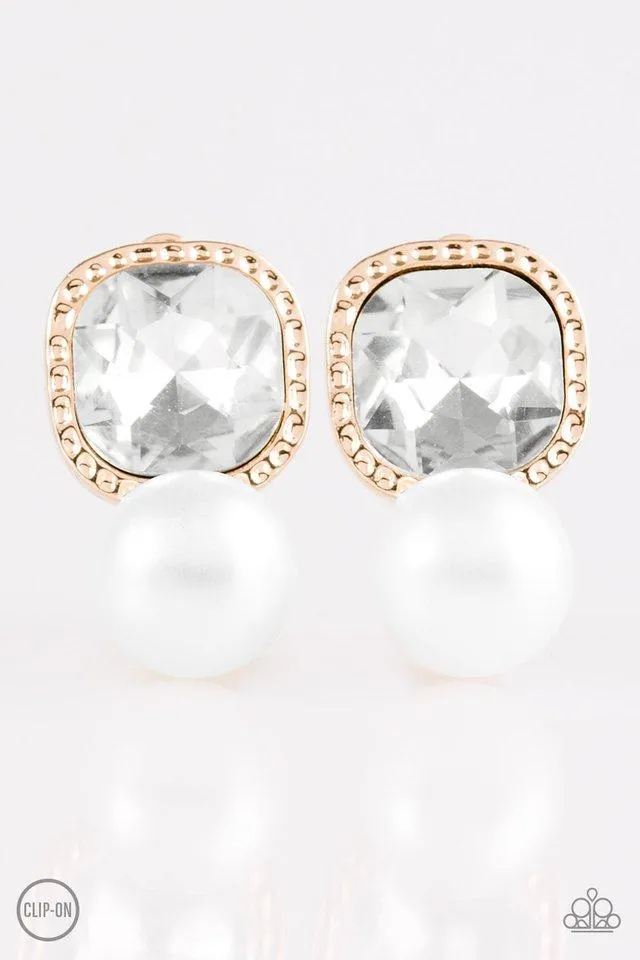 Paparazzi Earring ~ Gatsby Gleam - Gold Clip-On