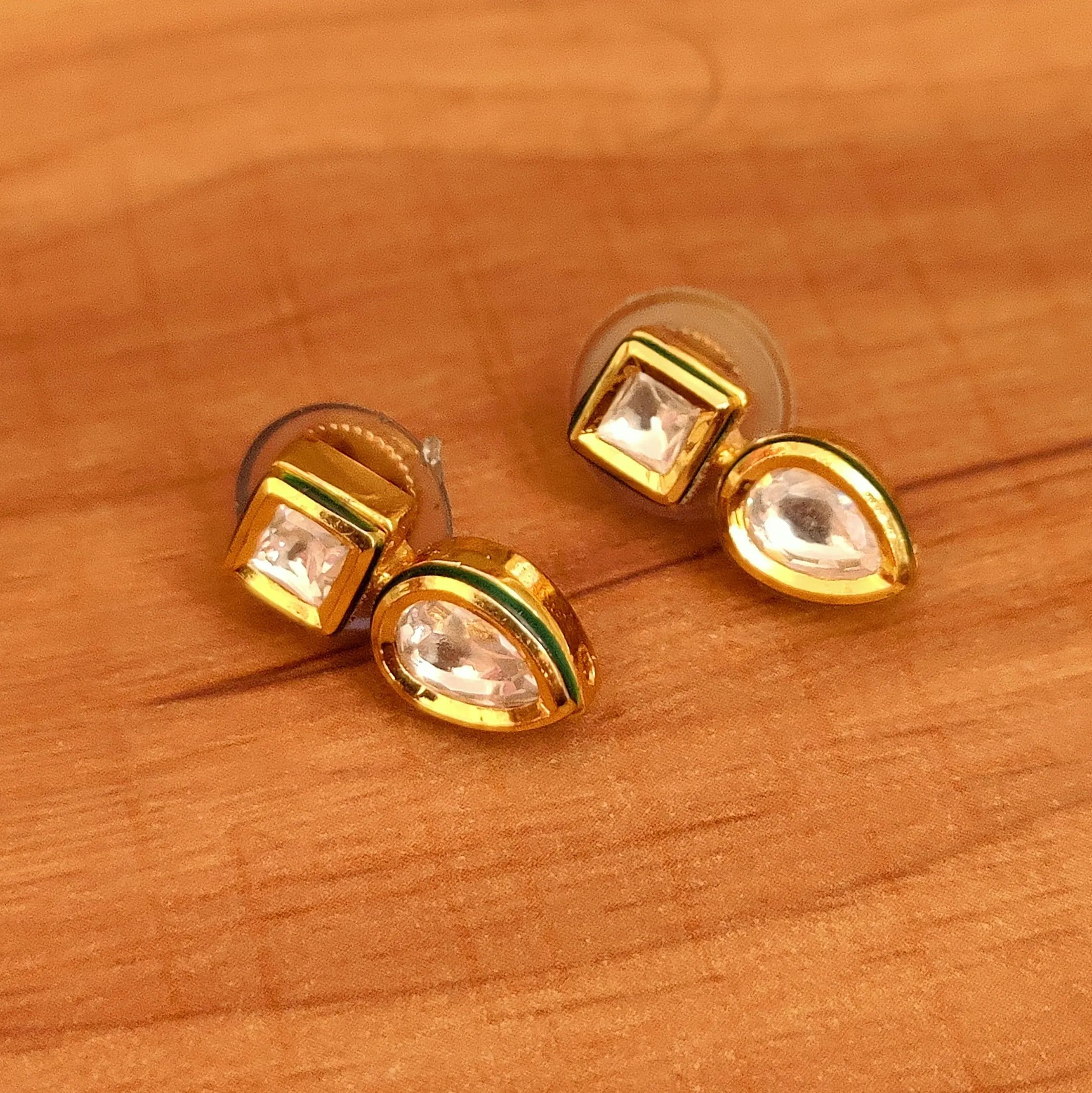 PEAR & SQUARE SHAPED GOLD PLATED STUDS