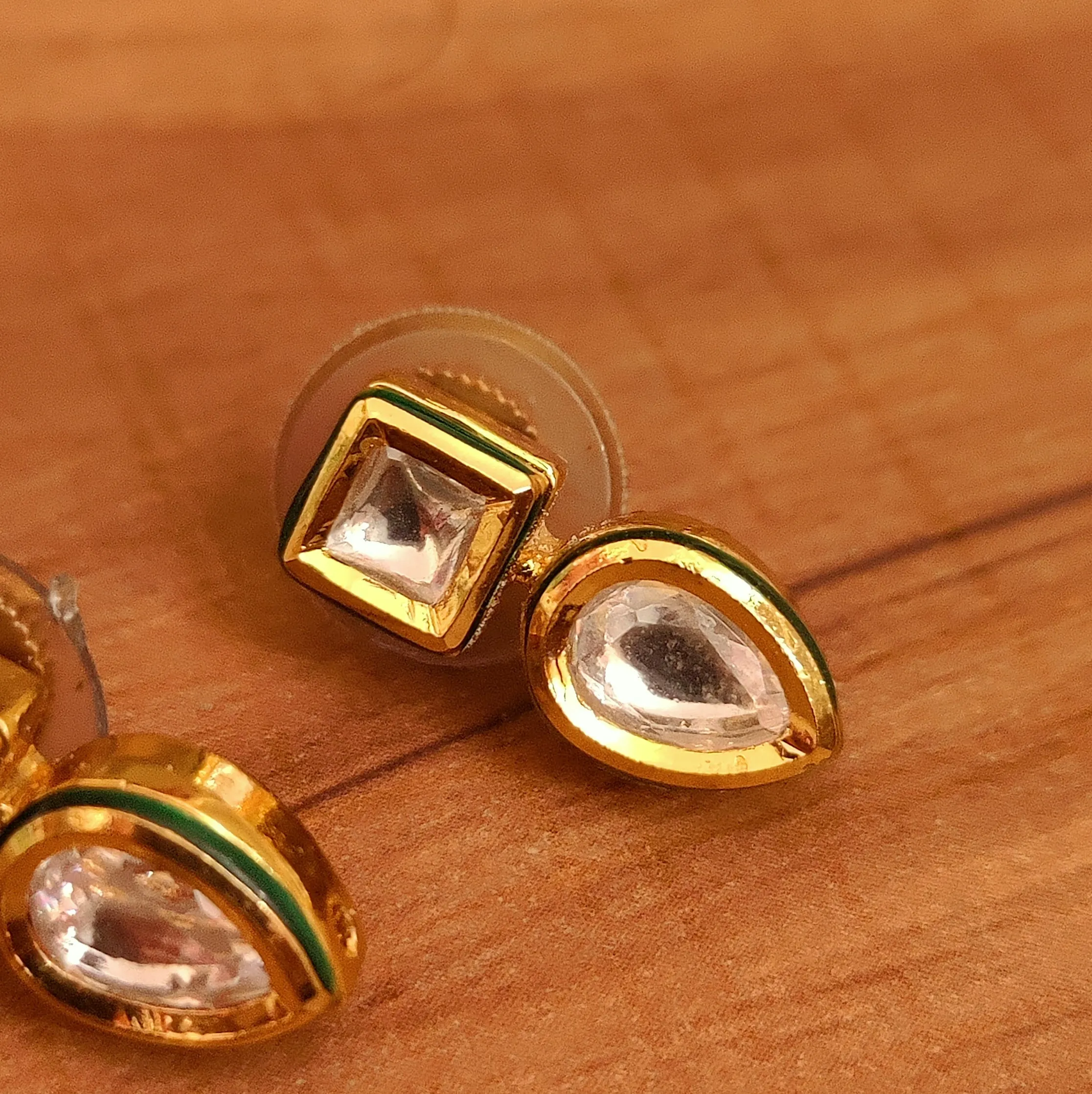 PEAR & SQUARE SHAPED GOLD PLATED STUDS