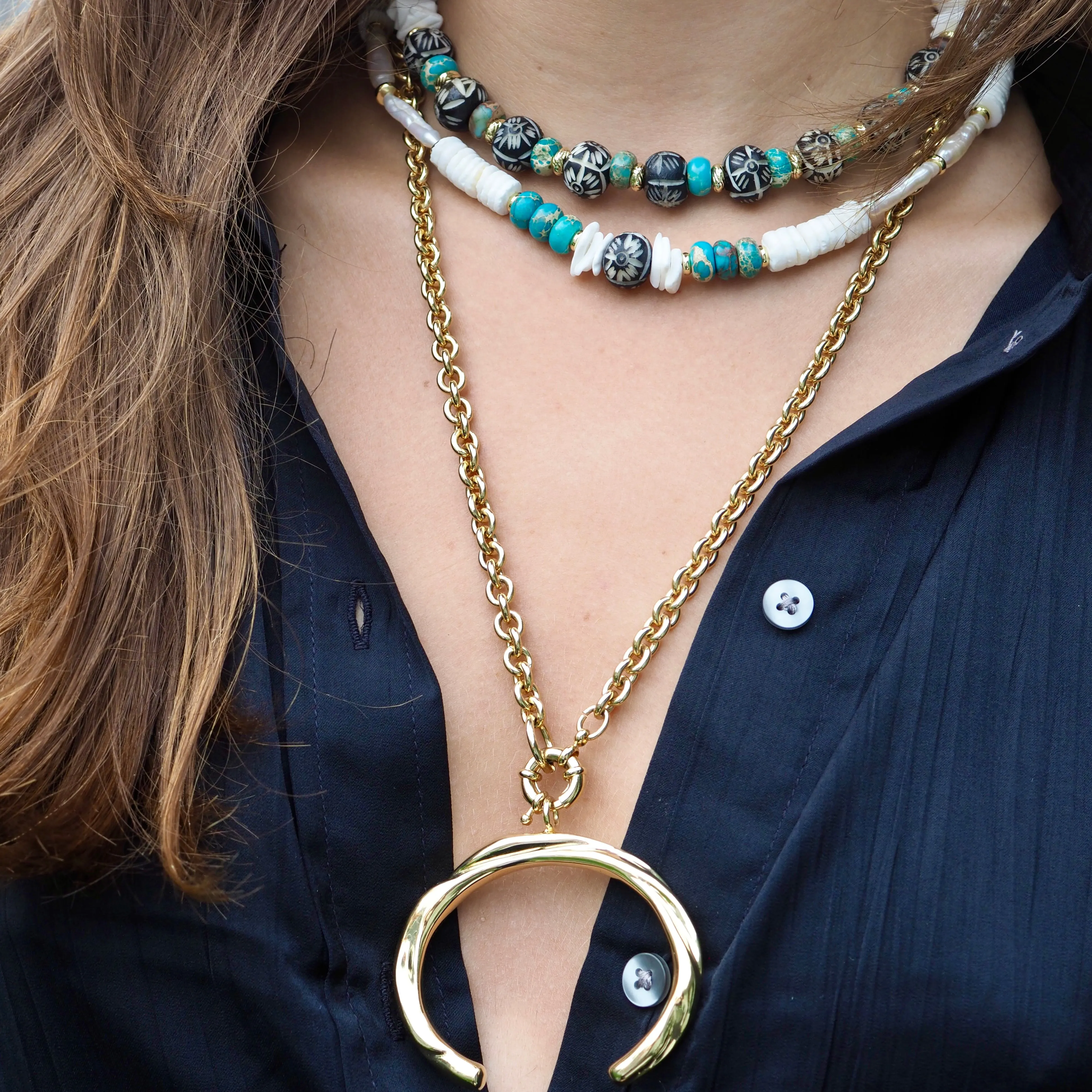 PETRA DOUBLE CRESCENT STATEMENT NECKLACE