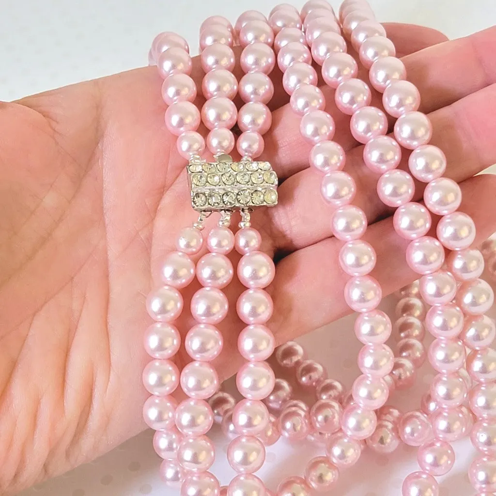 Pink faux pearl necklace, multistrand