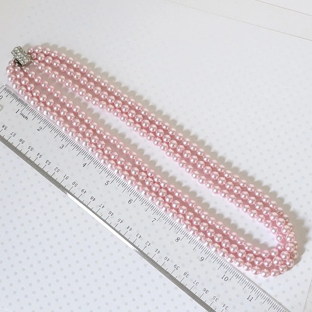 Pink faux pearl necklace, multistrand