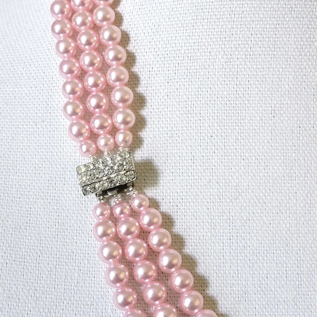 Pink faux pearl necklace, multistrand