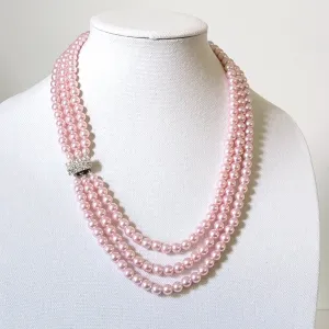 Pink faux pearl necklace, multistrand