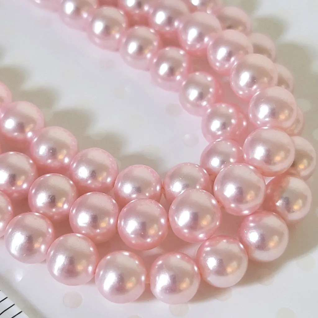 Pink faux pearl necklace, multistrand