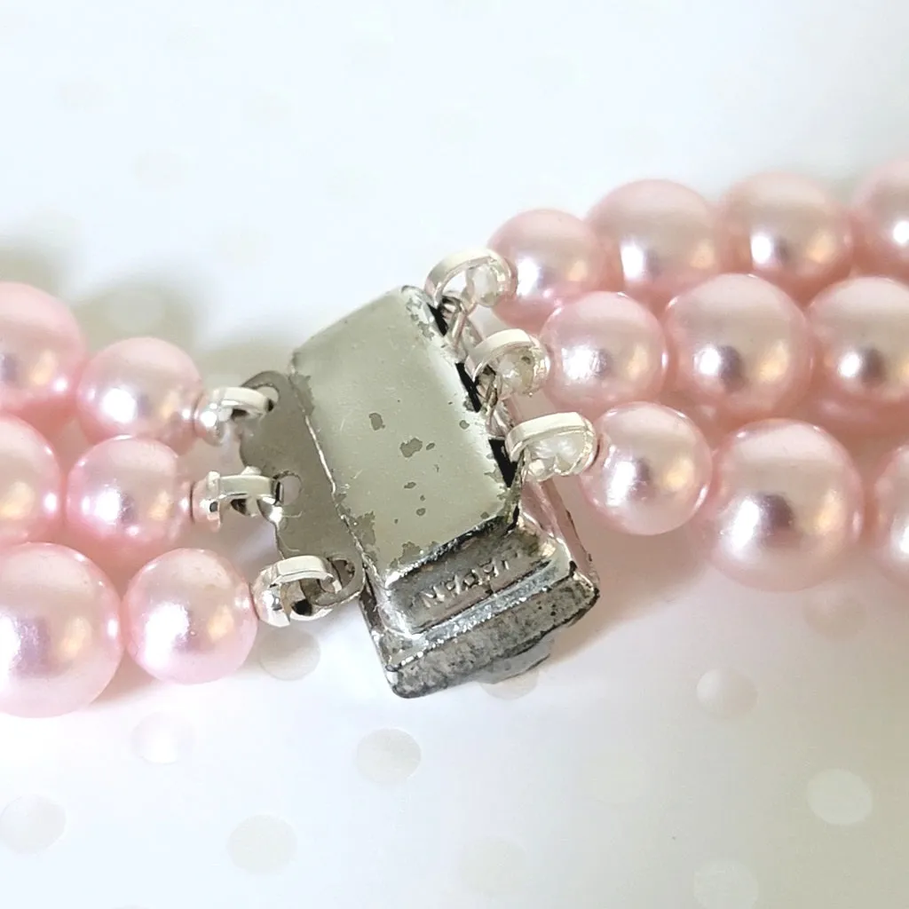 Pink faux pearl necklace, multistrand