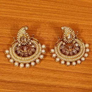POLKI & PEARL ANTIQUE GOLD CHANDBALI EARRINGS