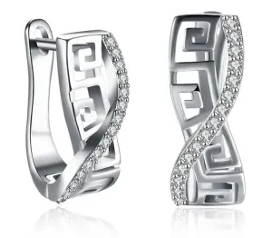 Popular Crystal Greek Key Design 925 Sterling Silver Hoop Earrings for Woman Jewelry Accessories