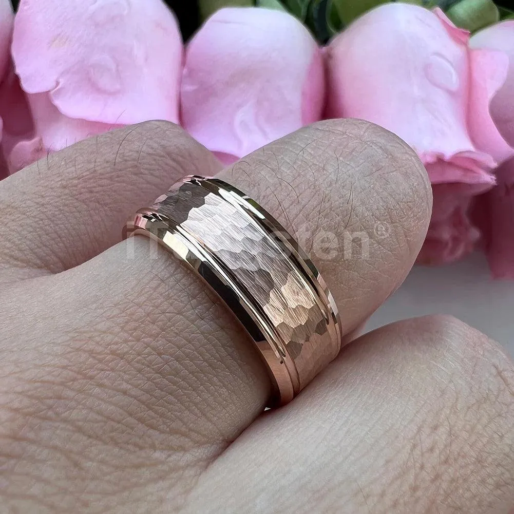 Popular Fashion Beveled Edges Hammered Tungsten Carbide Engagement Wedding Rings for Men and Women Trendy Jewellery