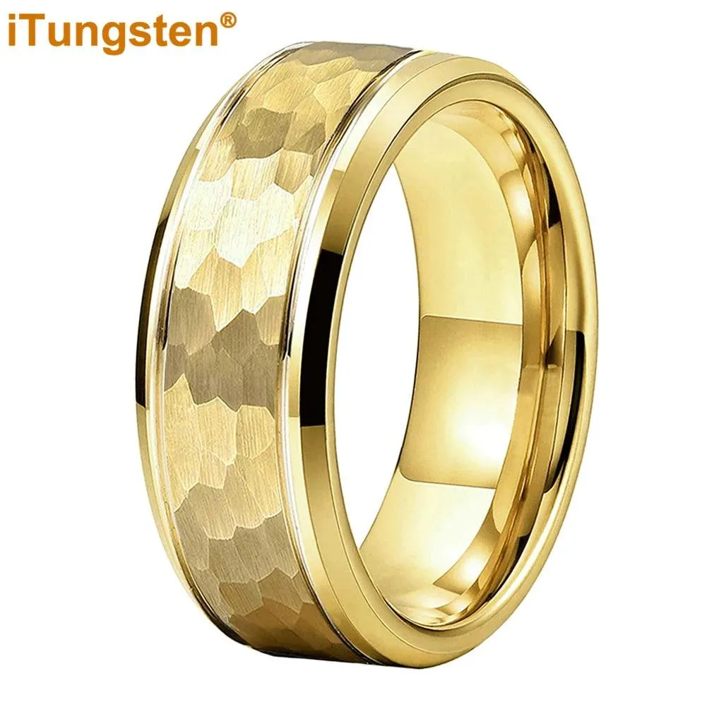 Popular Fashion Beveled Edges Hammered Tungsten Carbide Engagement Wedding Rings for Men and Women Trendy Jewellery