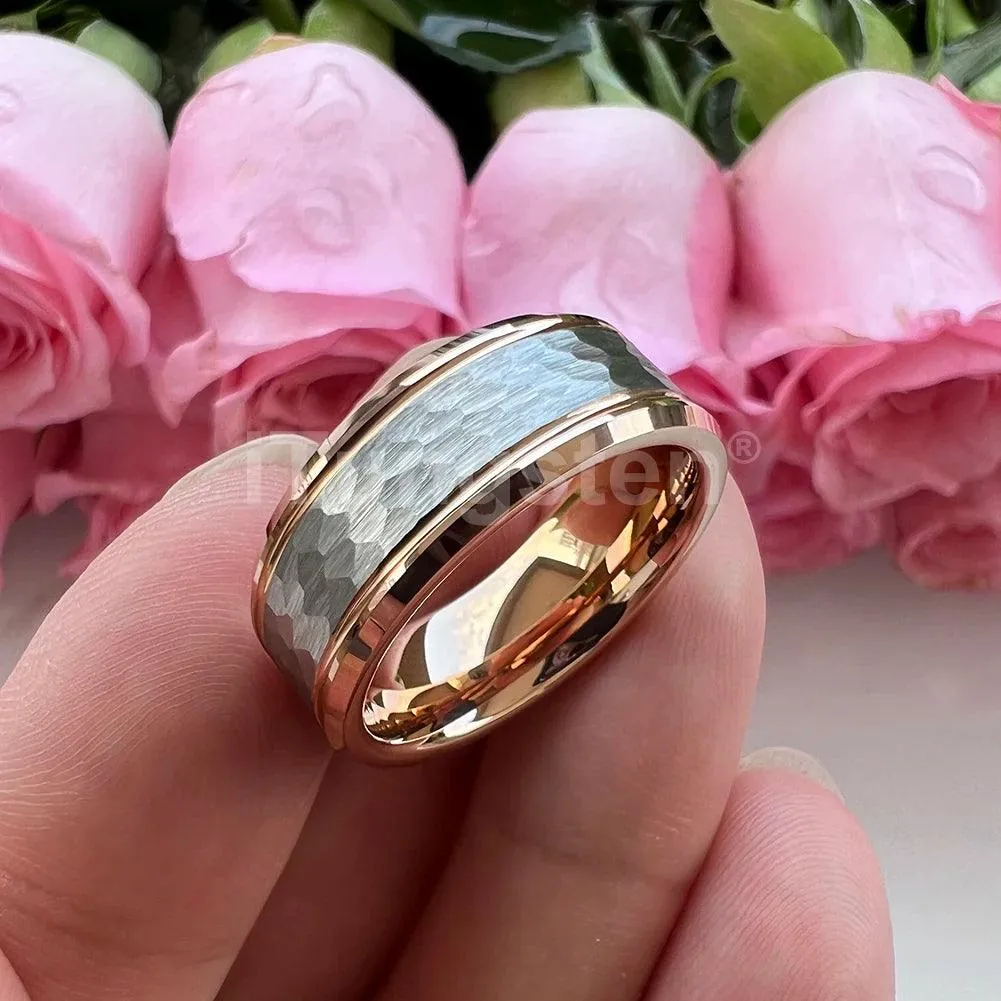 Popular Fashion Beveled Edges Hammered Tungsten Carbide Engagement Wedding Rings for Men and Women Trendy Jewellery