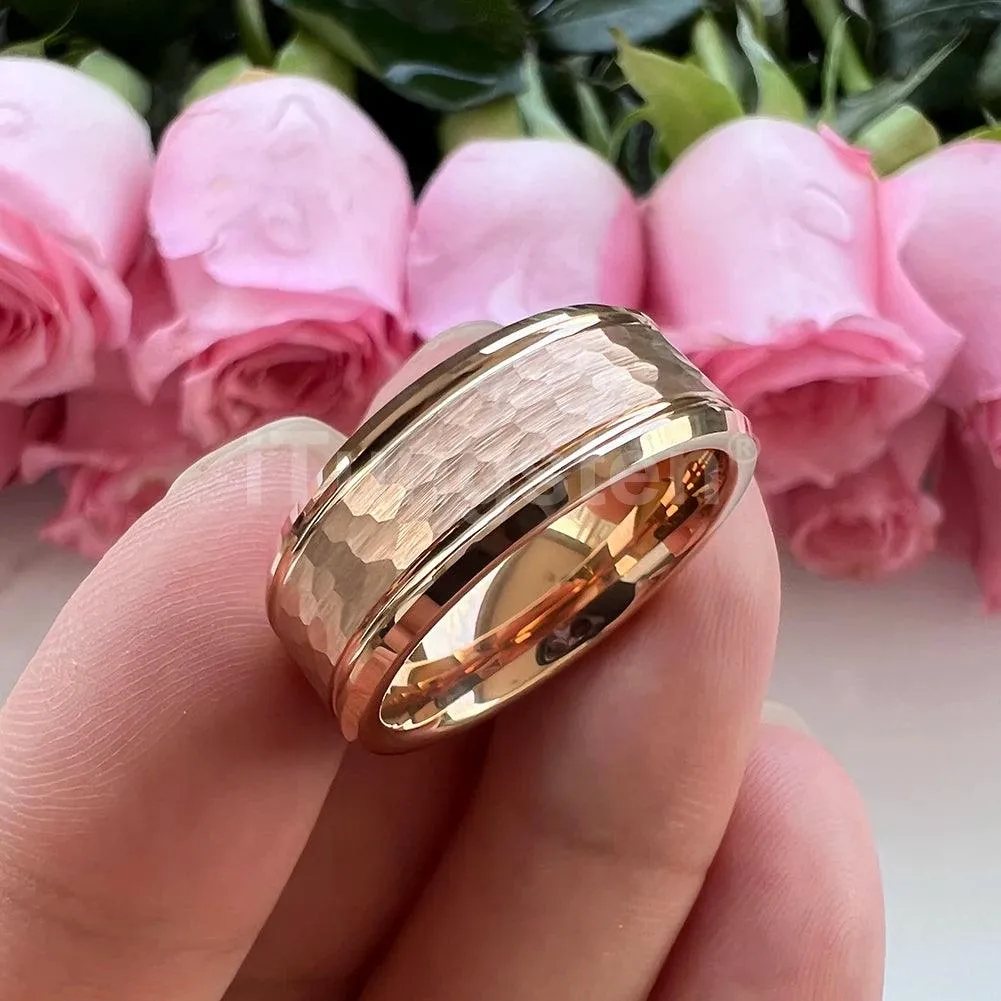 Popular Fashion Beveled Edges Hammered Tungsten Carbide Engagement Wedding Rings for Men and Women Trendy Jewellery