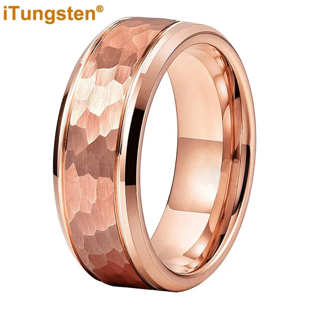 Popular Fashion Beveled Edges Hammered Tungsten Carbide Engagement Wedding Rings for Men and Women Trendy Jewellery