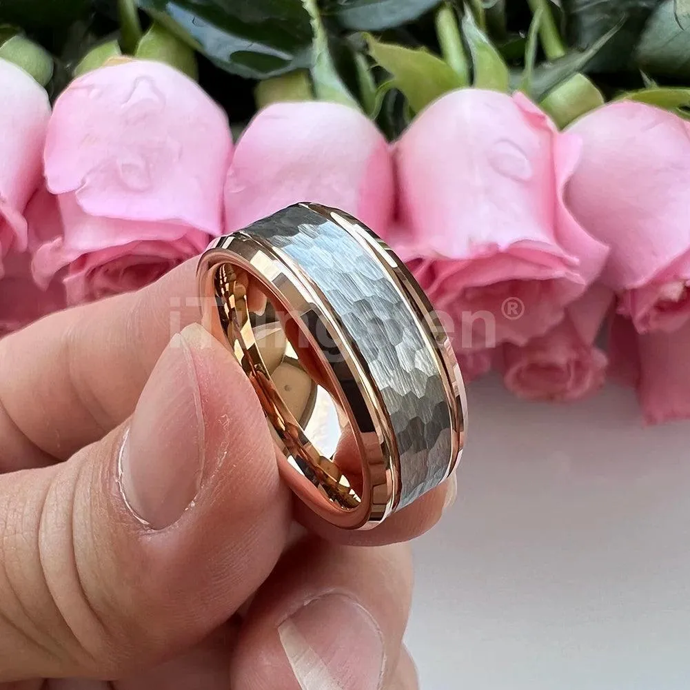 Popular Fashion Beveled Edges Hammered Tungsten Carbide Engagement Wedding Rings for Men and Women Trendy Jewellery