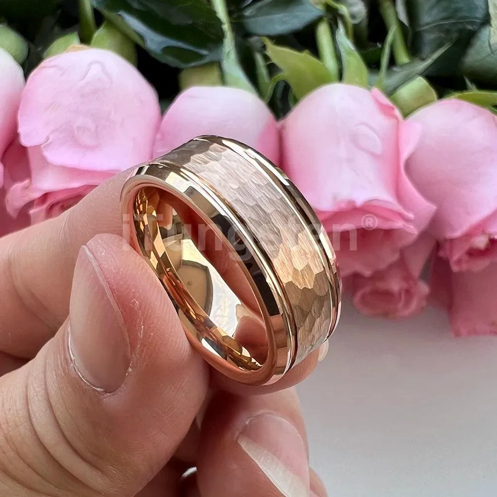 Popular Fashion Beveled Edges Hammered Tungsten Carbide Engagement Wedding Rings for Men and Women Trendy Jewellery