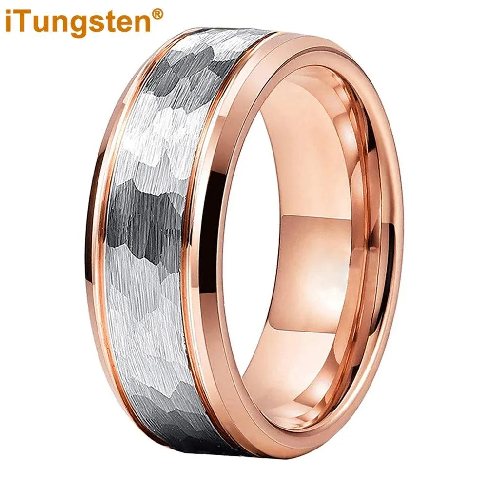 Popular Fashion Beveled Edges Hammered Tungsten Carbide Engagement Wedding Rings for Men and Women Trendy Jewellery