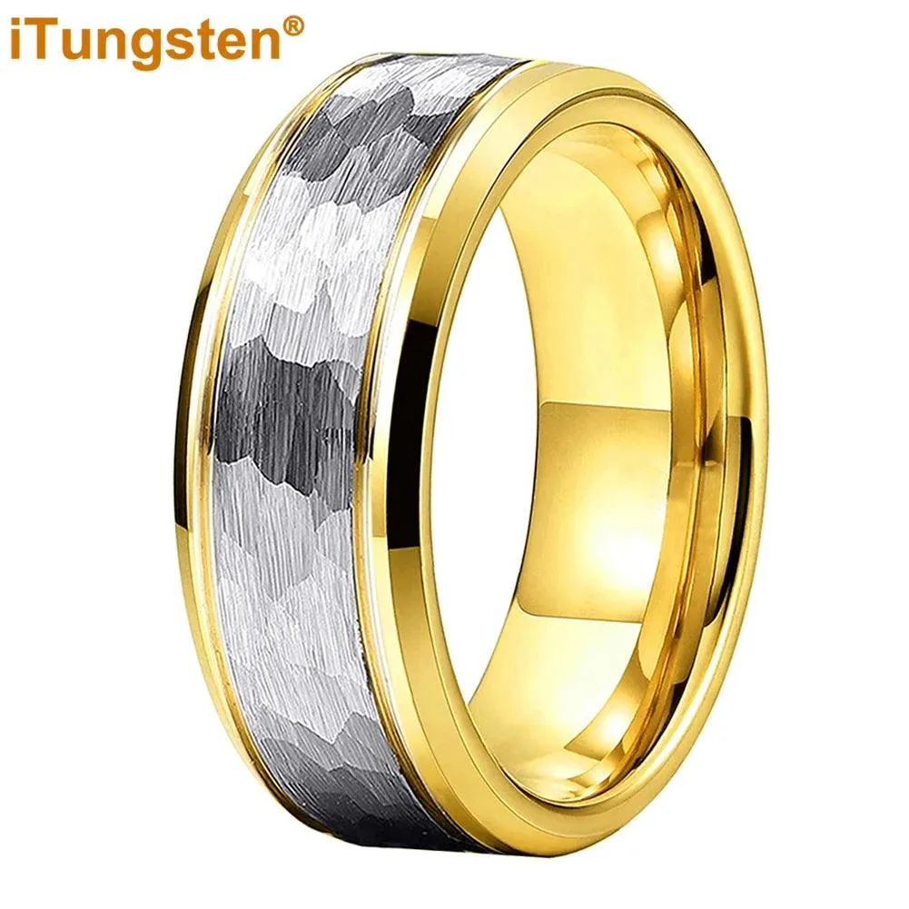 Popular Fashion Beveled Edges Hammered Tungsten Carbide Engagement Wedding Rings for Men and Women Trendy Jewellery