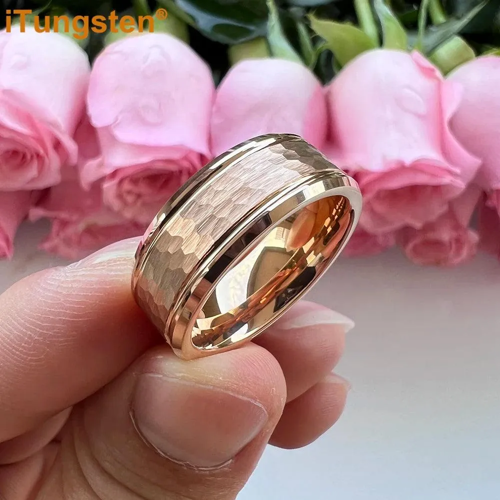 Popular Fashion Beveled Edges Hammered Tungsten Carbide Engagement Wedding Rings for Men and Women Trendy Jewellery