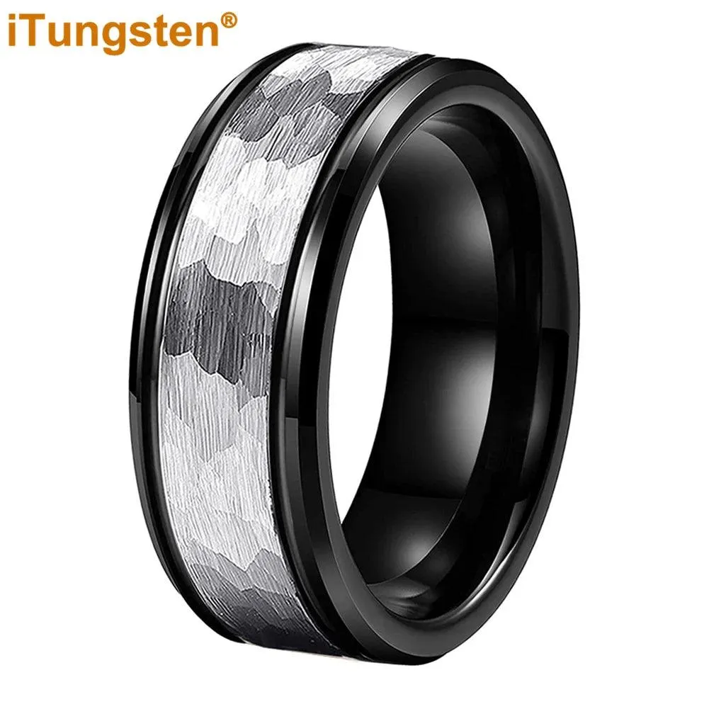 Popular Fashion Beveled Edges Hammered Tungsten Carbide Engagement Wedding Rings for Men and Women Trendy Jewellery