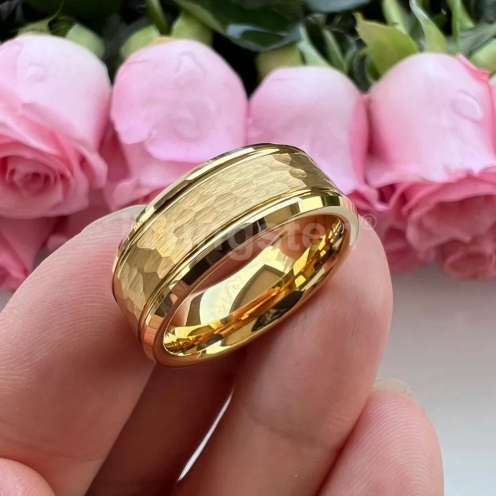 Popular Fashion Beveled Edges Hammered Tungsten Carbide Engagement Wedding Rings for Men and Women Trendy Jewellery