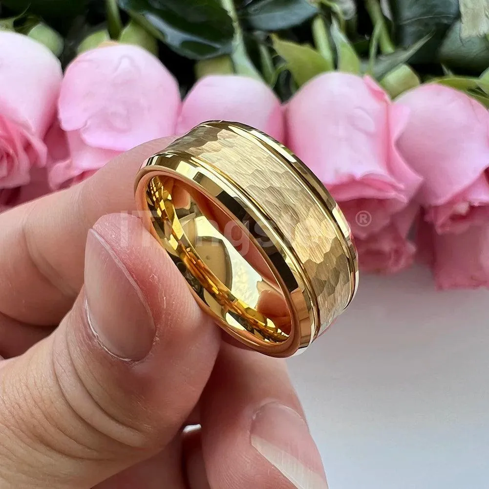 Popular Fashion Beveled Edges Hammered Tungsten Carbide Engagement Wedding Rings for Men and Women Trendy Jewellery
