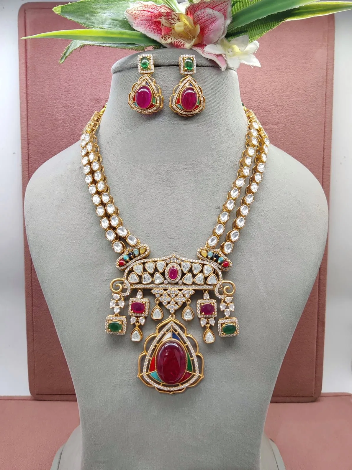 Premium Kundan Long Choker Set with Earrings - Luxurious Jewelry