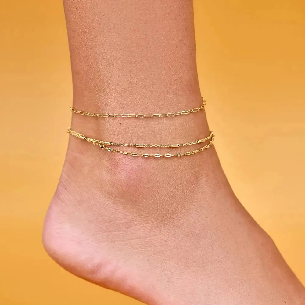 Pura Vida Ouro Chain Anklet Set – Layered Gold Style