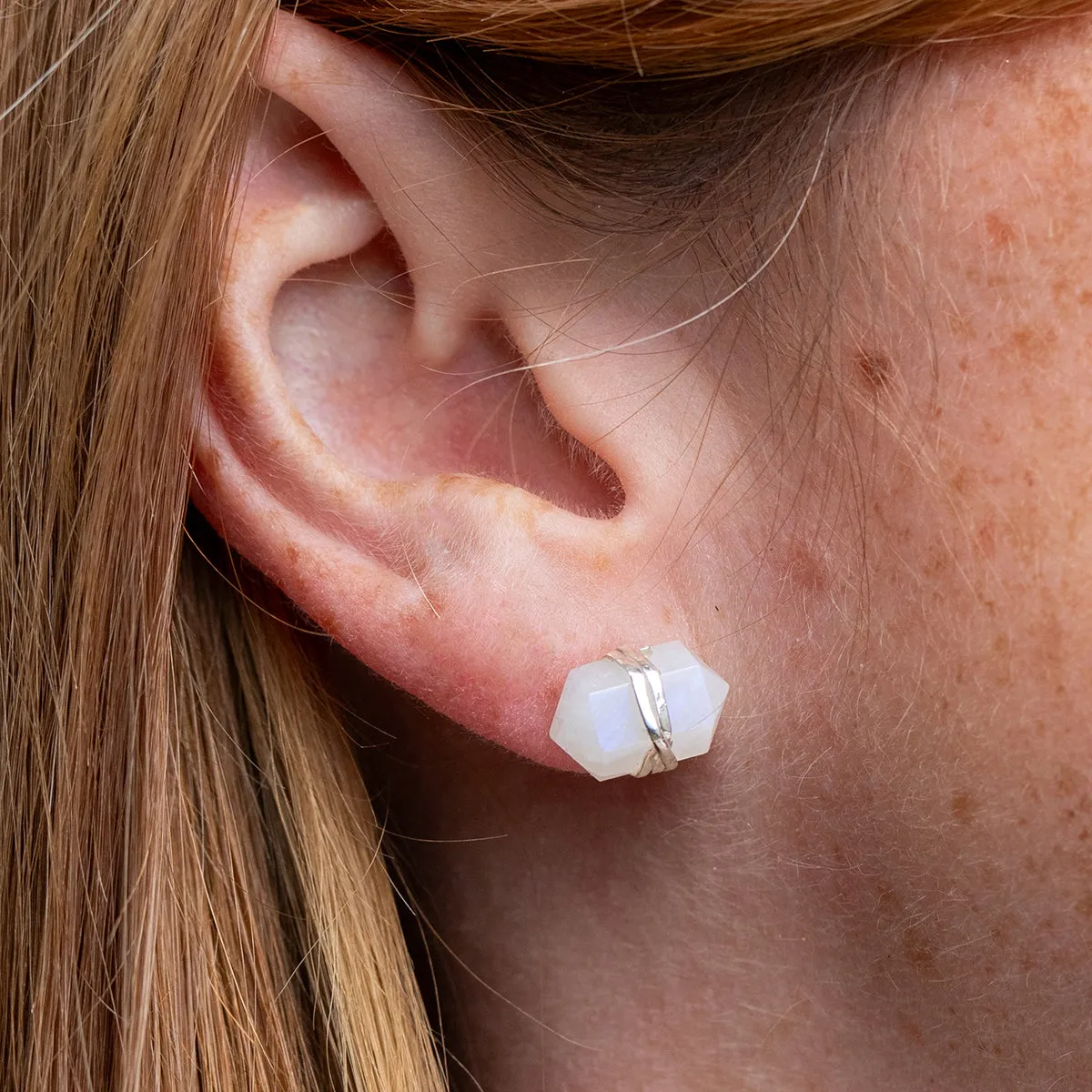 Rainbow Moonstone Pencil Point Studs