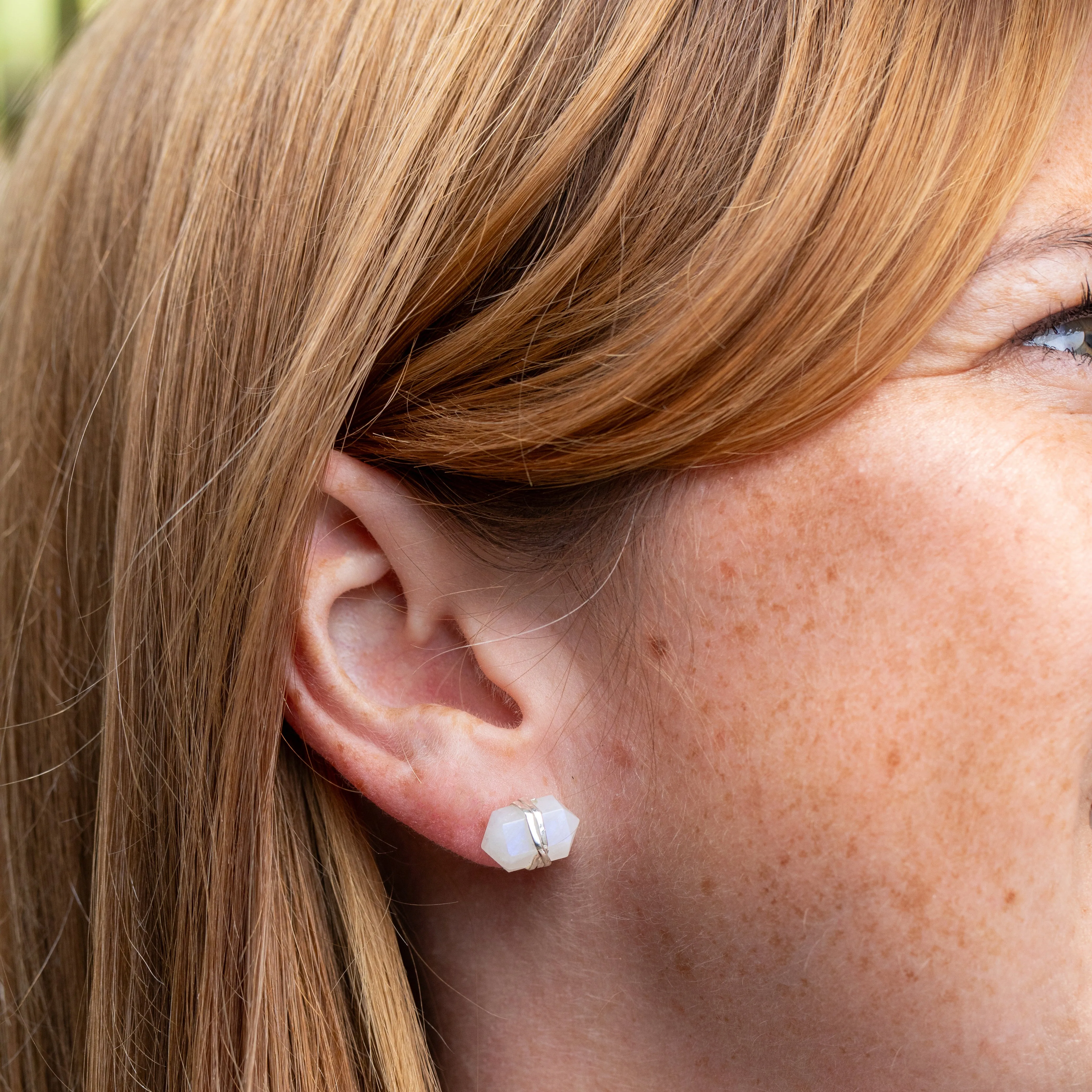 Rainbow Moonstone Pencil Point Studs