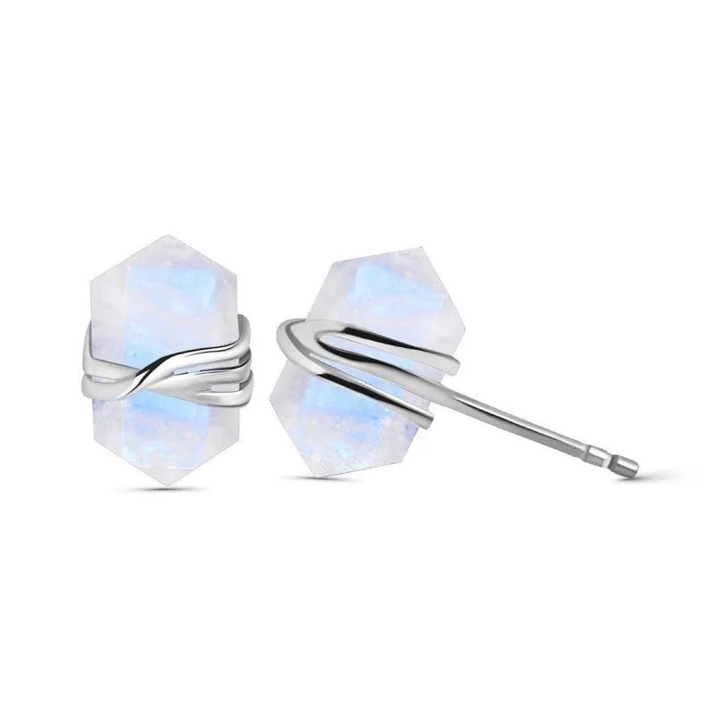 Rainbow Moonstone Pencil Point Studs