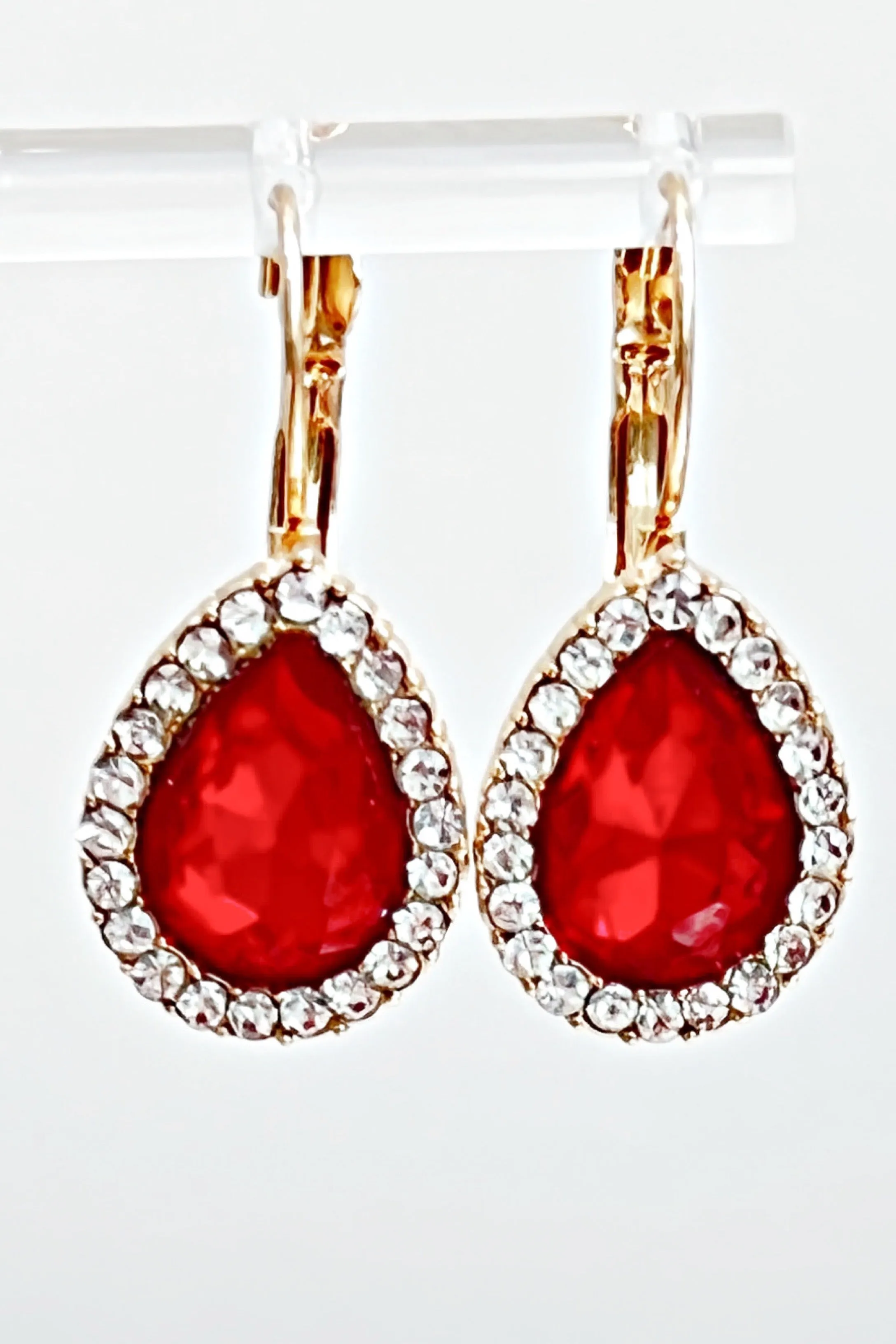Red Rhinestone Teardrop Earrings