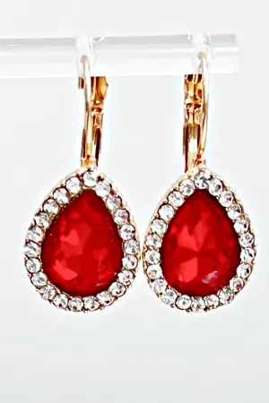 Red Rhinestone Teardrop Earrings