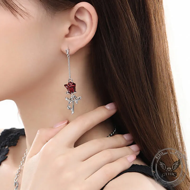 Red Rose Tassel Alloy Drop Earrings