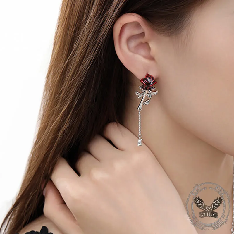 Red Rose Tassel Alloy Drop Earrings