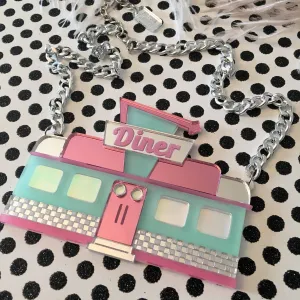 Retro Diner Seafoam And Mirrored Pink Necklace