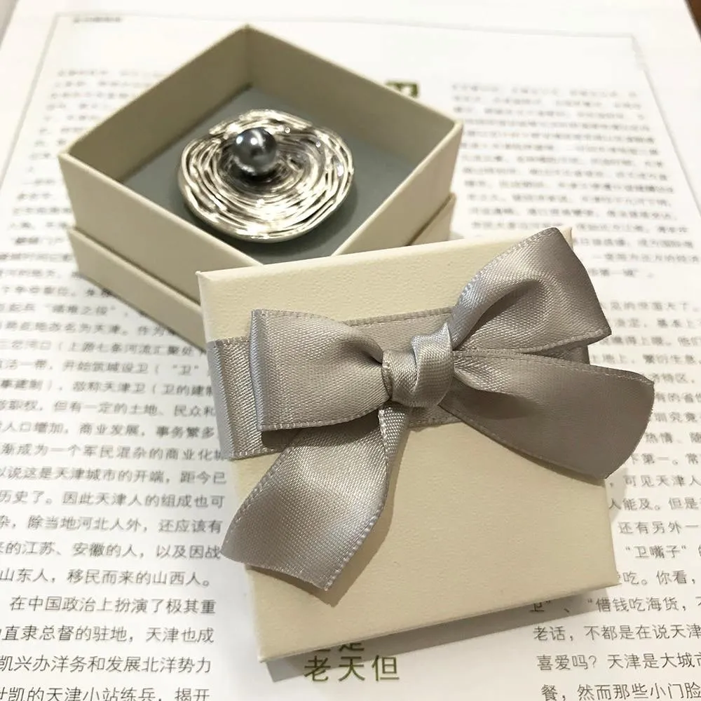 Retro Geometric Shining Silver Color Black Pearl Ring