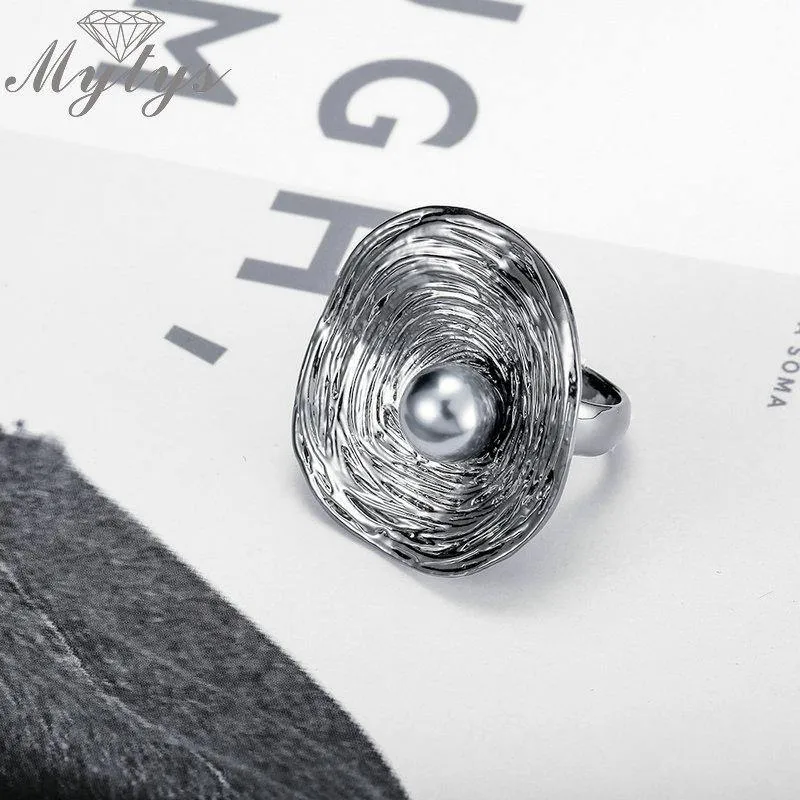 Retro Geometric Shining Silver Color Black Pearl Ring