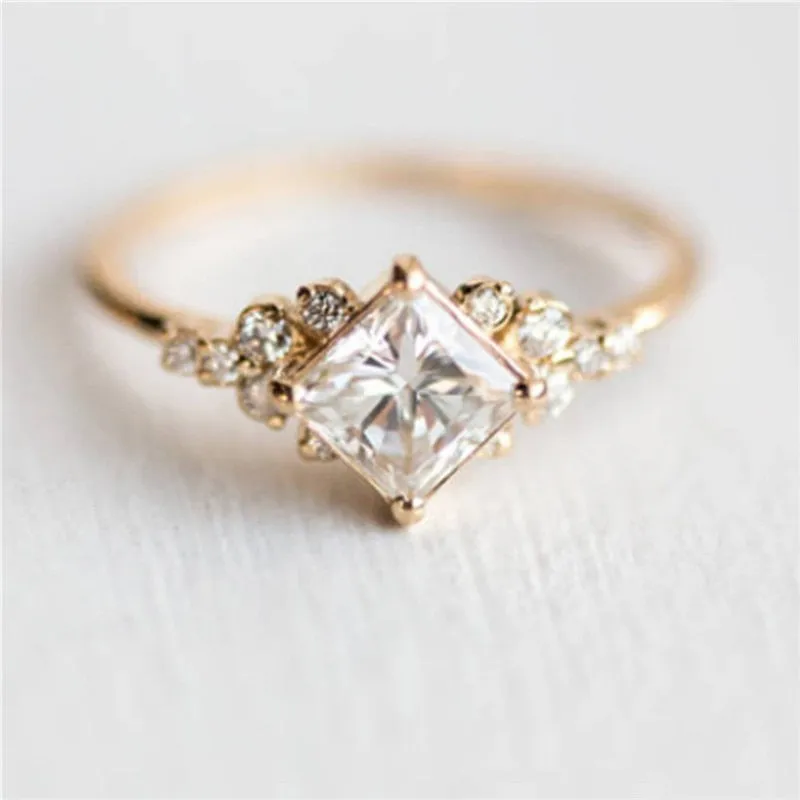 ROMAD Geometric Square CZ Rings for Women Wedding Gold Color