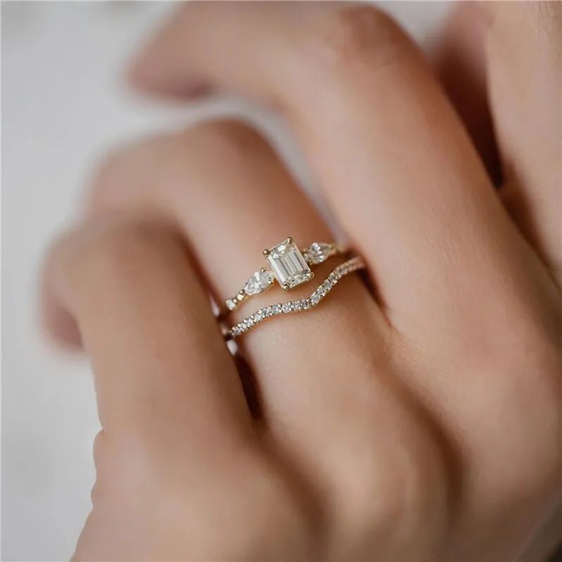 ROMAD Geometric Square CZ Rings for Women Wedding Gold Color