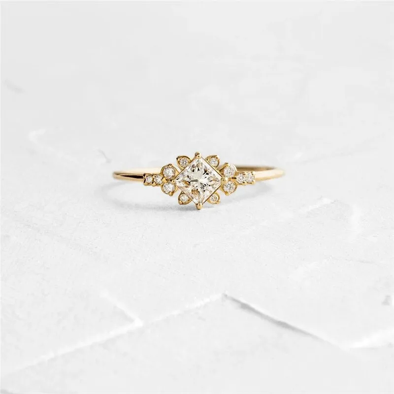 ROMAD Geometric Square CZ Rings for Women Wedding Gold Color
