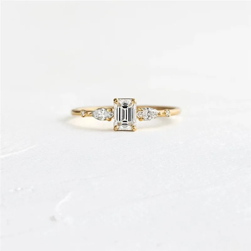 ROMAD Geometric Square CZ Rings for Women Wedding Gold Color