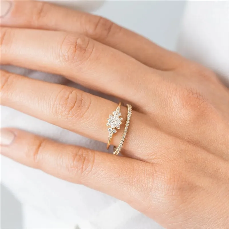 ROMAD Geometric Square CZ Rings for Women Wedding Gold Color